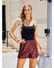 luvamia Sequin Shorts for Women Trendy High Waisted Stretchy Pull On Glitter Sparkly Short Pants Holiday Party Outfits