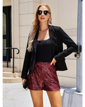 luvamia Sequin Shorts for Women Trendy High Waisted Stretchy Pull On Glitter Sparkly Short Pants Holiday Party Outfits