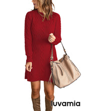 luvamia Sweater Dress for Women Cable Knit Ribbed A-Line Short Fitted Pullover Sweaters Dresses Fall Winter