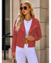 luvamia Faux Leather Jackets for Women Zip Up Lapel Collar Motorcyle Biker Short Jacket PU Leather Blazer Long Sleeves