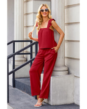 luvamia Two Piece Outfits for Women Flowy Square Neck Top High Waisted Wide Leg Pants with Pockets Vacation 2 Piece Sets