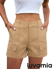 luvamia Cargo Shorts for Women Casual Summer High Waisted Chino Shorts Ribbed Elastic Waist Utility Pockets Comfy Shorts