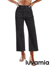 LUVAMIA Women's Cropped Denim High Waisted Jeans Stretch Wide Leg