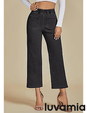 LUVAMIA Women's Cropped Denim High Waisted Jeans Stretch Wide Leg