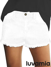 luvamia Women's Casual Ripped Denim Shorts Mid Rise Stretch Folded Hem Short Jeans