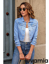 luvamia 2025 Cropped Jean Jackets for Women Fashion Short Denim Shacket Jacket Lightweight Fitted Stretchy with Pockets