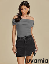 LUVAMIA Women's Classic High Waisted Denim Elastic Slit Tight Mini Skirt