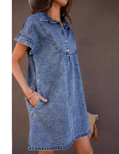 luvamia Denim Dress for Women Summer Short Sleeve Button Down Collared Pleated Western Jean Dresses with Pockets Relaxed