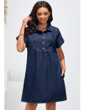 luvamia Denim Dress for Women Summer Short Sleeve Button Down Collared Pleated Western Jean Dresses with Pockets Relaxed