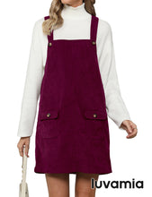 luvamia Corduroy Overall Dress for Women Adjustable Straps Casual Fashion Overalls Pinafore Short Dresses with Pockets