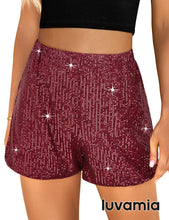 luvamia Sequin Shorts for Women Trendy High Waisted Stretchy Pull On Glitter Sparkly Short Pants Holiday Party Outfits