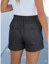 luvamia Cargo Shorts for Women Casual Summer High Waisted Chino Shorts Ribbed Elastic Waist Utility Pockets Comfy Shorts