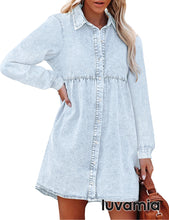 luvamia Denim Dress for Women Babydoll Flowy Cute Jean Shirt Dresses Long Sleeves