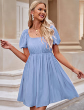 luvamia Summer Dresses for Women Square Neck Off The Shoulder Puff Sleeve A-line Short Flowy Babydoll Dress