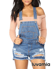 luvamia Women's Ripped Short Overalls Adjustable Denim Bib Overall Shorts Romper