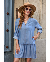 luvamia Denim Dress for Women Long Sleeve Shift Button Down Ruffle Jean Dresses Chambray Western Short Dresses Pockets