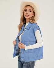 luvamia Denim for Women Oversized Button Down Sleeveless Jean Jacket Fashion Casual Western Outerwear with Pockets