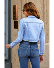 luvamia 2023 Cropped Jean Jackets for Women Fashion Short Denim Shacket Jacket Lightweight Fitted Stretchy with Pockets