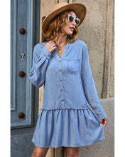 luvamia Denim Dress for Women Long Sleeve Shift Button Down Ruffle Jean Dresses Chambray Western Short Dresses Pockets