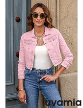 luvamia 2025 Cropped Jean Jackets for Women Fashion Short Denim Shacket Jacket Lightweight Fitted Stretchy with Pockets