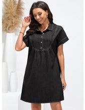 luvamia Denim Dress for Women Summer Short Sleeve Button Down Collared Pleated Western Jean Dresses with Pockets Relaxed