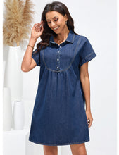 luvamia Denim Dress for Women Summer Short Sleeve Button Down Collared Pleated Western Jean Dresses with Pockets Relaxed