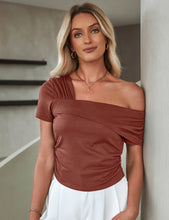 Women's Casual Crop Top Short Sleeve Stretch Summer One Shoulder Off Shoulder T-Shirts