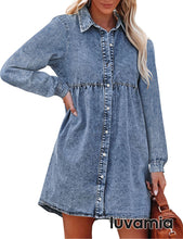 luvamia Denim Dress for Women Babydoll Flowy Cute Jean Shirt Dresses Long Sleeves