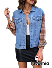 luvamia Jean Jackets for Women Fashion Flannel Plaid Shacket Jacket Oversized Button Down Trucker Denim Shirt Jackets