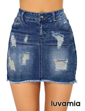 luvamia Women's Casual Mid Waisted Washed Frayed Pockets Denim Jean Short Skirt