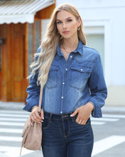 luvamia Long Denim Jacket for Women Lightweight Trendy Jean Button Down Shirts Jackets Oversized Shackets with Pockets