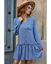 luvamia Denim Dress for Women Long Sleeve Shift Button Down Ruffle Jean Dresses Chambray Western Short Dresses Pockets