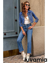 luvamia 2025 Cropped Jean Jackets for Women Fashion Short Denim Shacket Jacket Lightweight Fitted Stretchy with Pockets