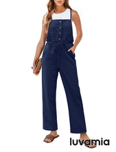 luvamia 2023 Jumpsuits for Women Dressy Casual Overalls Loose Fit Straight Leg Button Down Self Tied With Pockets