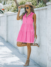 luvamia Women's Casual Summer Lapel Sleeveless Button Down Short Denim Jean Dress Jeans Dress for Women Pink Summer Dresses for Women