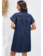 luvamia Denim Dress for Women Summer Short Sleeve Button Down Collared Pleated Western Jean Dresses with Pockets Relaxed