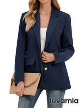 luvamia Blazers for Women Business Casual Twill Long Blazers Suit Jackets Dressy Office Work Professional Coat Loose Fit