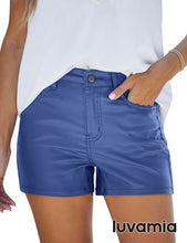 luvamia Womens Shorts Trendy High Waisted Faux Leather Look Stretchy Jean Shorts Short Denim Pants with Pockets Comfy