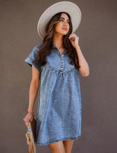 luvamia Denim Dress for Women Summer Short Sleeve Button Down Collared Pleated Western Jean Dresses with Pockets Relaxed