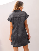 luvamia Denim Dress for Women Summer Short Sleeve Button Down Collared Pleated Western Jean Dresses with Pockets Relaxed