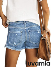 luvamia Women's Casual Ripped Denim Shorts Mid Rise Stretch Folded Hem Short Jeans