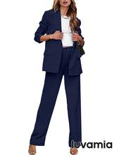 luvamia 2 Piece Outfits for Women Dressy Blazer Jackets High Waisted Straight Leg Pants Suits Set Business Casual Office