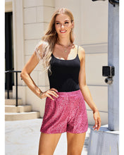 luvamia Sequin Shorts for Women Trendy High Waisted Stretchy Pull On Glitter Sparkly Short Pants Holiday Party Outfits