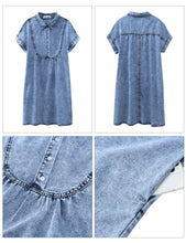 luvamia Denim Dress for Women Summer Short Sleeve Button Down Collared Pleated Western Jean Dresses with Pockets Relaxed