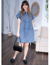 luvamia Denim Dress for Women Summer Short Sleeve Button Down Collared Pleated Western Jean Dresses with Pockets Relaxed