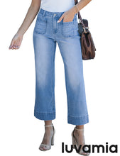 luvamia Wide Leg Jeans for Women Trendy High Waisted Flare Jeans Cropped Denim Pants Stretchy Baggy with Patch Pockets