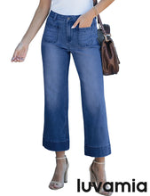 luvamia Wide Leg Jeans for Women Trendy High Waisted Flare Jeans Cropped Denim Pants Stretchy Baggy with Patch Pockets