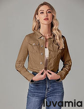 luvamia 2025 Cropped Jean Jackets for Women Fashion Short Denim Shacket Jacket Lightweight Fitted Stretchy with Pockets