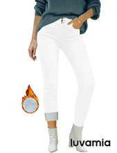 Brilliant White Triple Button Fleece-Lined Skinny Denim Jeans