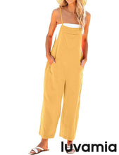 Women's Wide Leg Cotton Jumpsuit Overall with Adjustable Strap